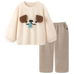 Pinksea珊瑚绒睡衣冬季加厚套头小狗可爱家居服女款可外穿套装