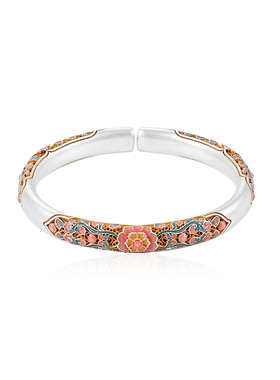 银千造海棠春色足银999手镯