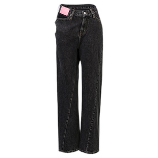 ANN ANDELMAN粉色皮牌扭曲牛仔裤  301286