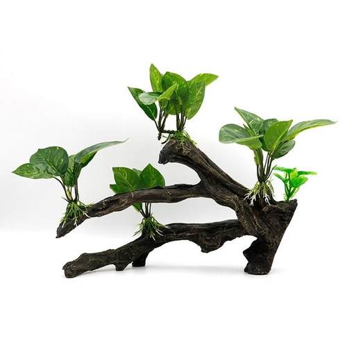 新款仿真大中小号沉木水草树根鱼缸造景木懒人大叶绢布水榕包邮