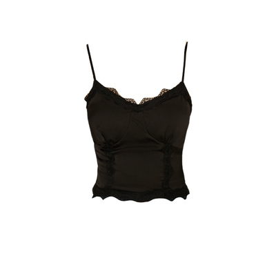 DPLAYSWEET法式性感黑色缎面蕾丝吊带上衣免穿文胸内搭背心2025冬
