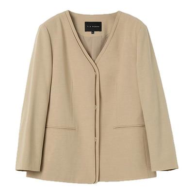 糖皮出品 凡心所向素履以往 双层叠搭 春季轻薄款卡其色无领西装