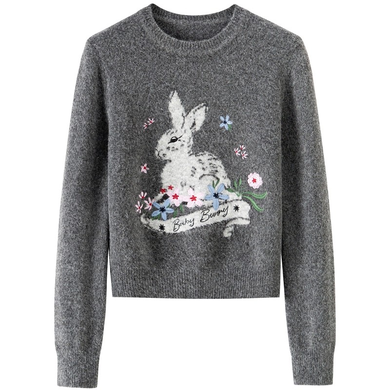 【郜思雯同款】BANANA BABY2025年冬季新款绵羊毛提花毛衫女毛衣