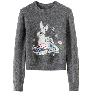 【郜思雯同款】BANANA BABY2025年冬季新款绵羊毛提花毛衫女毛衣