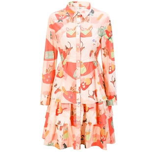 tanni商场同款印花X版可爱俏皮高腰衬衫连衣裙蛋糕裙TL11DR301A