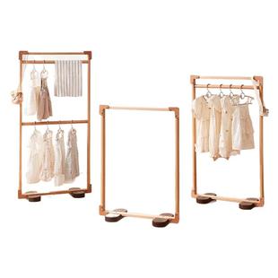 儿童矮衣架落地卧室榉木挂衣架宝宝家用衣物置物立式衣帽架防磕碰