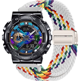 适用卡西欧G-SHOCK小方块GM-110钢炮手表带gm110磁吸编织透气腕带