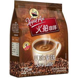 火船三合一速溶咖啡印尼进口原味精品爪哇拿铁咖啡旗舰店特浓条装