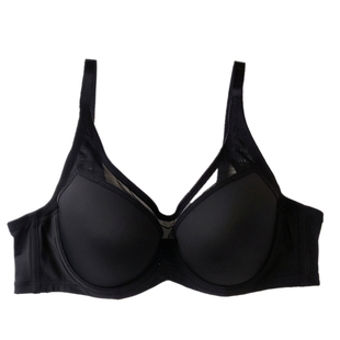 外贸日单纯黑色时尚简约聚拢侧收光面大胸显小带钢圈文胸有大码