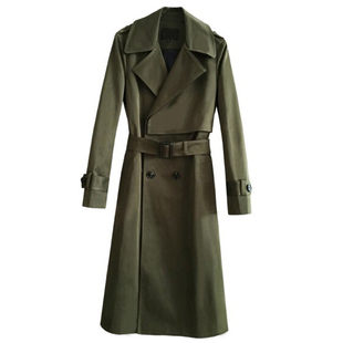 韩版大衣男罗云熙袁帅同款墨绿色春秋季风衣中长款男宽松休闲外套