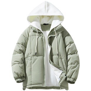 日系cityboy假两件羽绒棉衣男款冬季加厚外套美式复古潮牌棉服袄