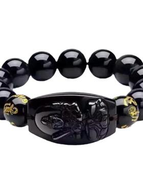 道家招财运天然黑曜石本命佛手链护身符转运珠佛珠手串本命年男女