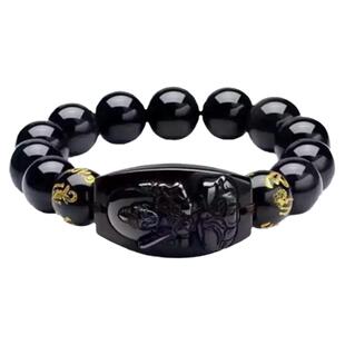 道家招财运天然黑曜石本命佛手链护身符转运珠佛珠手串本命年男女