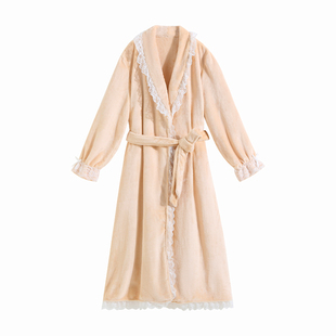 女士长款睡袍女款冬天法式睡裙法兰绒睡衣女冬季加厚浴袍高级感裙