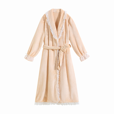 法兰绒睡袍长款长裙加绒加厚