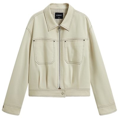 KBNE高级感复古翻领短款外套女2026春季新款时尚宽松上衣长袖夹克