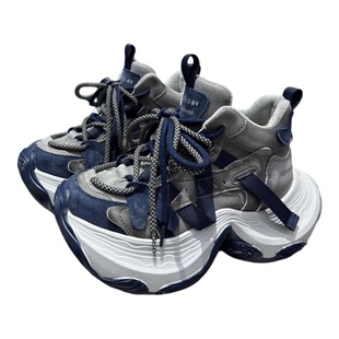 欧货2025冬季高帮新款拼色真皮老爹鞋女小个子增高加绒厚底运动鞋