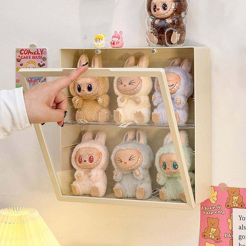 labubu展示盒挂墙拉布布搪胶公仔收纳盒棉花娃娃毛绒玩具透明娃柜