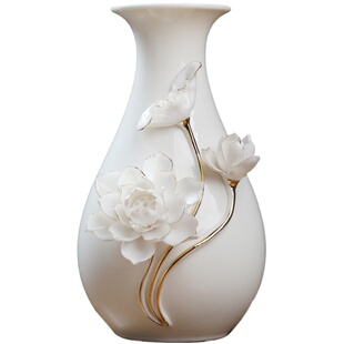 戴玉堂陶瓷花瓶摆件新中式客厅莲花干花插花小瓶子玄关电视柜桌面