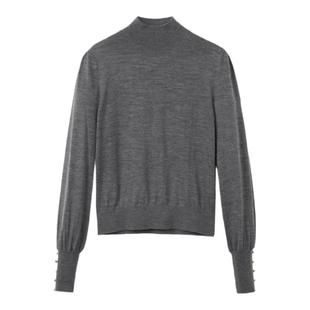 朗姿可机洗复古灯笼袖纯羊毛毛针织衫2024年冬季新款气质内搭新年