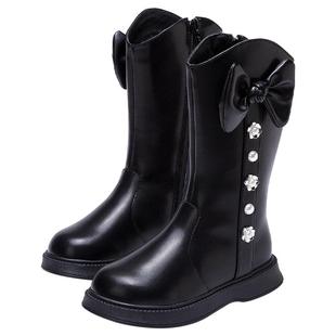 富罗迷女童靴子儿童长筒靴冬季新款防滑加厚洋气女款黑色高筒棉靴