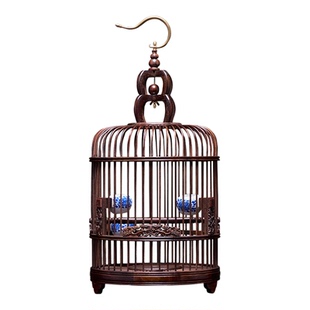 大红酸枝鸟笼装饰摆件中式复古高端木质鹦鹉画眉八哥大号红木笼子