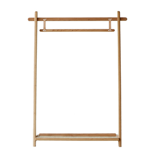 秋千长衣架室内客厅卧室带藤编搁架双层实木双杆衣帽架轻奢简洁