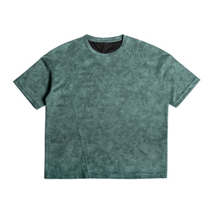 DARTW不对称拼接炒雪花做旧速干弹力复古宽松短袖T恤落肩圆领Tee