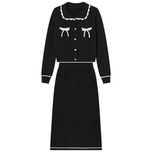 EPTISON千金风套装女2025冬新款短款毛衣开衫A字半身裙时尚两件套