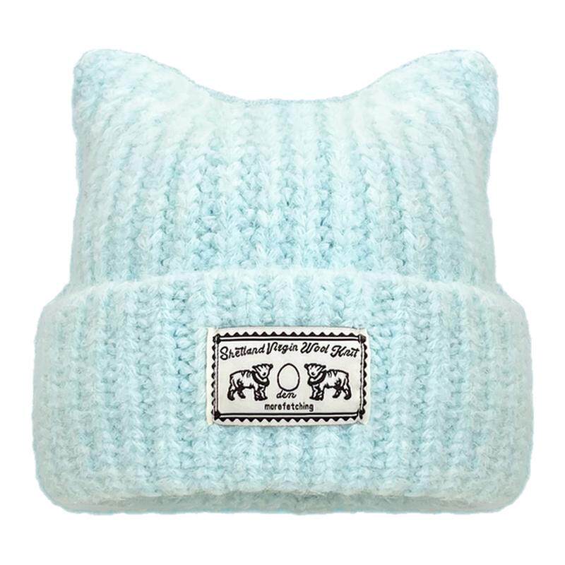韩系ins贴布猫耳针织帽子女秋冬
