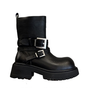 辣妹炸街~冬季加绒新品英伦风ins潮厚底皮带扣马丁靴女短靴机车靴