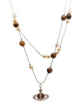 星球虎眼石吊坠珍珠项链双层叠戴设计感复古毛衣链秋冬新款锁骨链