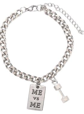 韩版小哑铃男士手链潮简约个性手饰嘻哈手镯学生情侣手环网红