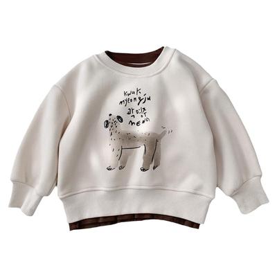 秋冬中小童时尚假两件加绒卫衣潮