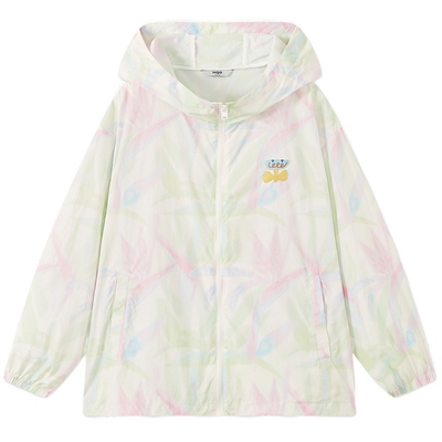 女大童夏季新品户外轻量化露营登山服连帽满版空调轻薄外套