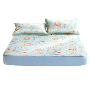 富安娜凉席可水洗折叠印花透气排汗床褥垫360°包边床笠款床护垫