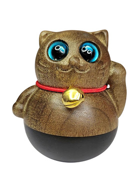 檀木招财猫不倒翁摆件可爱桌面