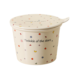 露思同款星星陶瓷泡面碗带盖学生一人食家用高颜值餐具大容量面杯