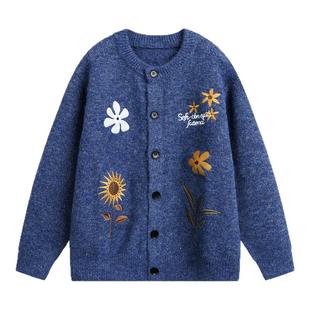 GOOZI MADE 花卉刺绣开衫毛衣男女冬季高级感美式纽扣针织衫外套