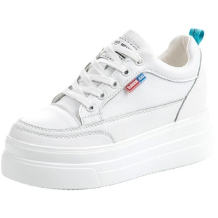 内增高女鞋小个子配裙子鞋子松糕厚底显高8cm真皮休闲运动小白鞋