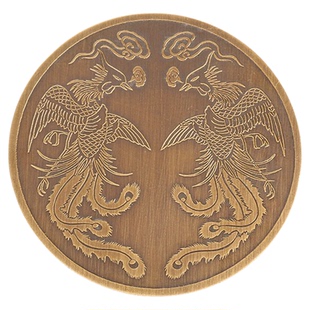 中式黄铜刻花装饰片圆形雕刻铜片背景墙家具实木柜门仿古纯铜贴片