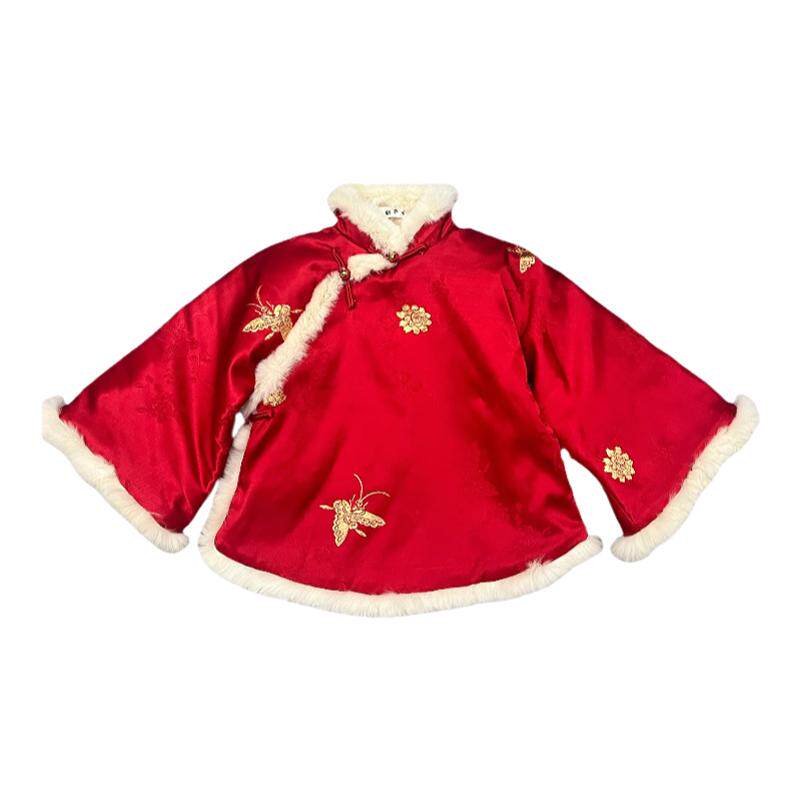 真獭兔毛儿童旗袍新年服秋冬冬季中国风女童过年服拜年服