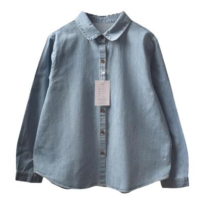 元宝娃娃领长袖牛仔衬衫上衣少女