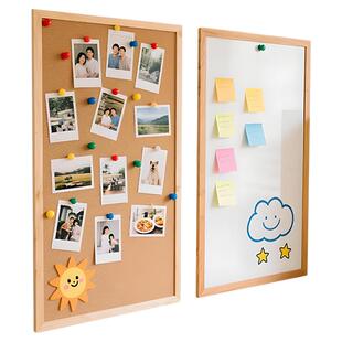 磁博士实木框磁性大白板墙儿童家用软木板组合磁吸可擦写黑板墙照片冰箱贴展示板多功能挂式墙留言板磁力定制