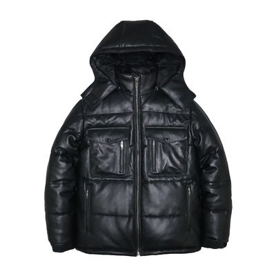 男士头层绵羊脱帽真皮羽绒防寒服