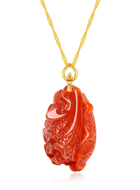 瓦西南红火焰纹八方来财吊坠项链