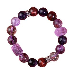 九紫离火天然水晶手串手链黑金超七红虎眼石紫水晶好运男女款