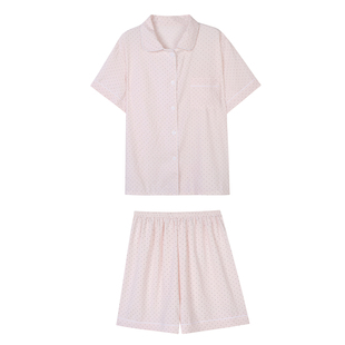 馨帮帮波点翻领衬衫睡衣女款夏薄款休闲可外穿短袖短裤家居服套装