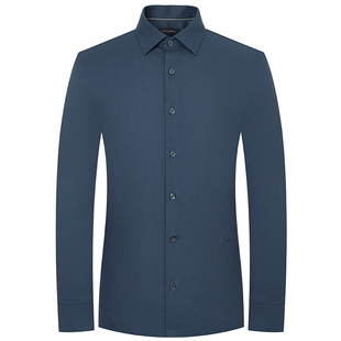 报喜鸟秋季新款男士商务休闲长袖衬衫中八领打底衬衣上衣日蚀蓝男