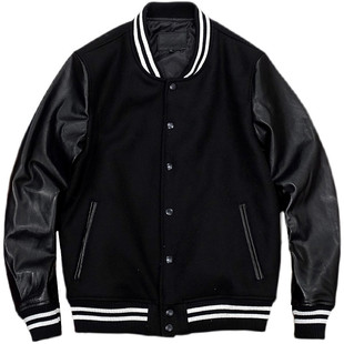 春上新！日系头层绵羊皮真皮皮衣羊毛尼皮袖棒球服短款皮夹克外套